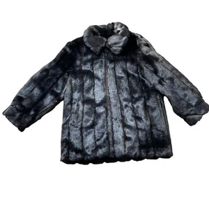 Vintage Dennis Basso Black Faux Fur Coat Size 18 Chic Timeless Evening Party - Picture 1 of 9