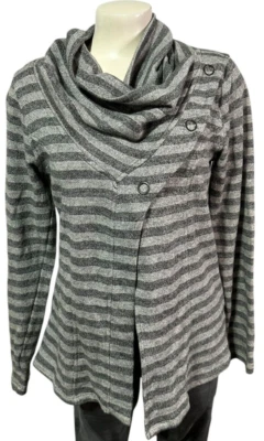 Maurices Women's Sweatshirt Jacket Wrap Cowl Neck Buttons Size L Striped - Image 1 of 4