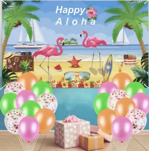 Hawaiian Beach Luau Party Background Aloha Banner Set and Latex Balloons Decor - Picture 1 of 1