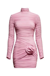 NEW H&M HM h m MAGDA BUTRYM Rose Appliqué High Neck Dress mock small S PINK - Picture 1 of 1