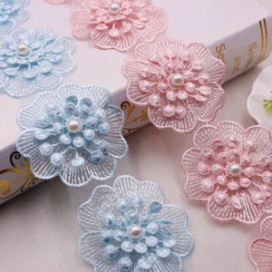 1Yard Beaded Lace Trim Flower Embroidery Edge Ribbon DIY Wedding Dress Accessory - Picture 1 of 20