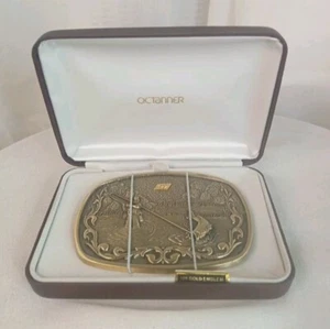 Engraved Trout Fly Fishing Vintage OC Tanner Solid Brass Belt Buckle 10K Gold  - Picture 1 of 9