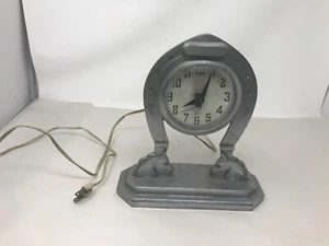 Vintage 1930's  Howard Corp. metal Horseshoe Clock w/horse heads for parts/repai - Picture 1 of 9