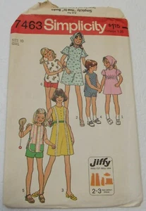 Simplicity 7463 Sewing Pattern Girl's Dress, Shirt, Shorts, Scarf Sz. 10 Vintage - Picture 1 of 6