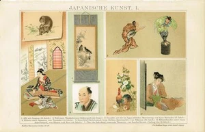 Tablero de colores ARTE JAPONÉS / PINTURA Litografía Original 1894 - Imagen 1 de 1
