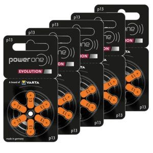 30 batterie per apparecchi acustici Power One EVOLUTION - P13 arancione PR48 - (blister da 5 x 6) - Foto 1 di 5