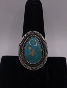 Navajo Sterling Silver 925 Turquoise Oval Ring Size 9 (8.5g) - Picture 1 of 10