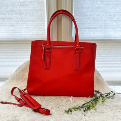 STELLA & DOT Madison Tech Red Orange Pink Expandable Tote Shoulder Bag - Image 1 of 4