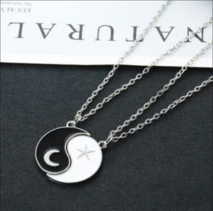 2 PC Couple Necklace - Trendy Couple necklace Silver tone Ying Yang - Picture 1 of 5