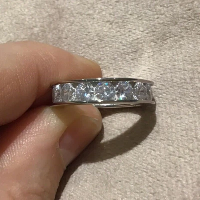 Обручальное кольцо 3,6 TCW с муассанитом круглой огранки Full Eternity покрытие белым золотом 14 карат - Изображение 1 из 4