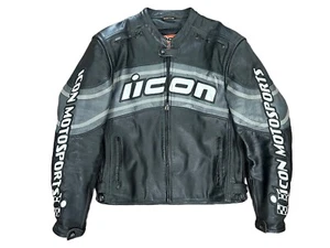 Icon Daytona Motorsports Black/gray Leather Jacket Size L Riding Street Gear - Picture 1 of 23