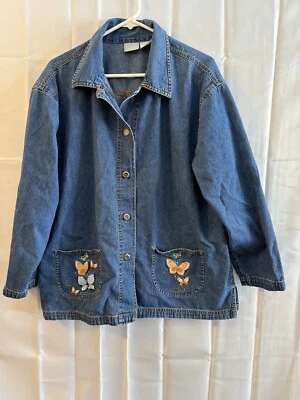Blair джинсовая рубашка куртка бабушка большой вышитый бабочка карманы винтажный - Изображение 1 из 4