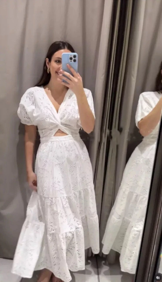 ZARA WOMAN SS24 ELECTRIC BLUE DRAPED HALTER DRESS M REF 8342/364