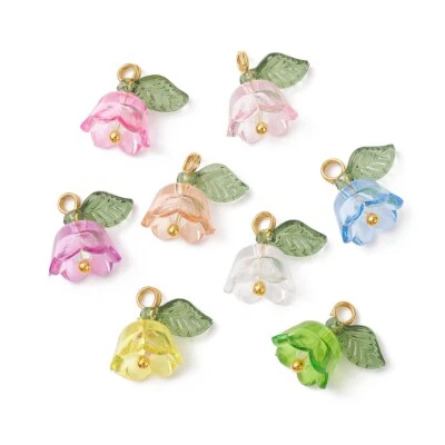 Flower Charms Mixed Transparent Colours Plastic Gold Pin 12mm x 13mm 10pcs - Image 1 of 3