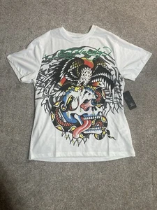 NWT Ed Hardy Men's T-Shirt Size M Eagle Snake & Skull Tattoo White Graphic Tee - Picture 1 of 5