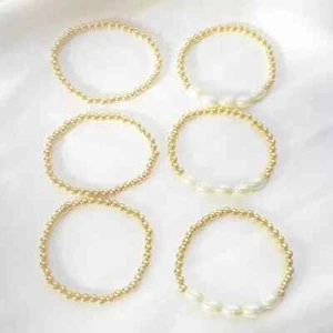 Goldperlen Perlen Enewton Armbänder für Damen, Goldperlen stapelbar Stretchperlen - Bild 1 von 3