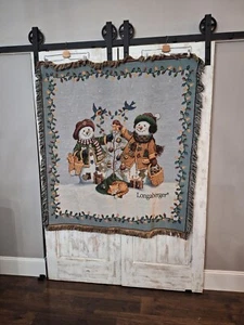 Longaberger Woven Throw Snowman Family Decorating Xmas Tree Tapestry 48"x 52" - Picture 1 of 5