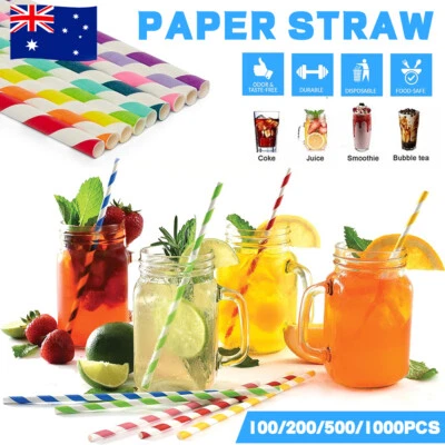 Up to 1500x Disposable Paper Straw 6MM Drinking Straw Drink Party Bulk VIC - image 1 of 4