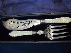 GEORGE UNITE BIRMINGHAM ENGLAND STERLING SERVING SET MOP HANDLES OVERALL XLNT - Picture 1 of 11
