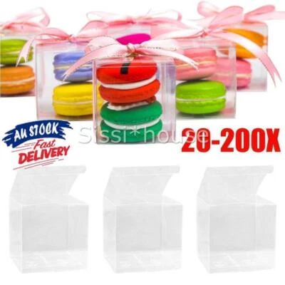 Clear Macaron PVC Square Boxes Bomboniere Wedding Favour Baby Shower 5x5x5cm AU - image 1 of 4