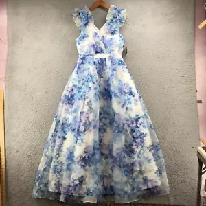 Julia Jordan A-Line Gown Womens 6 Blue Floral Empire Waist Sleeveless NEW - Picture 1 of 19