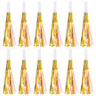 12Pcs   Metallic Fringed Party Noise Maker Blowouts Whistle, Gold Pink