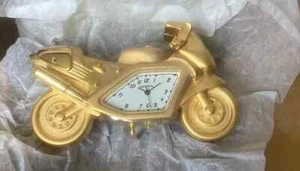 IMPERIAL GOLD TONE MINIATURE MOTORCYCLE CLOCK NEW IN BOX - Picture 1 of 2