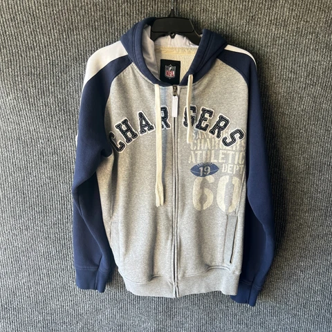 San Diego Chargers Sweater Mens Medium Blue Grey Football Hoodie NFL Zip Jacket Cover