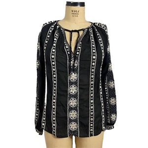Scotch & Soda women's beach holiday black cotton blend blouse embroidered sz 1/S - Picture 1 of 7