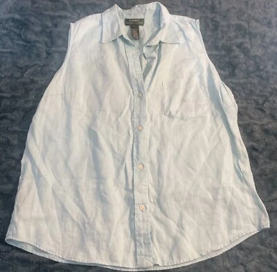 Chaleco sin mangas con cuello Lauren Ralph Lauren 100 % lino para mujer grande azul Foto 1 de 3