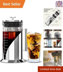 34oz Stainless Steel Cold Brew Coffee & Tea Maker Ideal for Fridge Storage - Picture 1 of 10