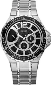 New AUTHENTIC Guess Men's W17522G1 SILVER TONE Stainless Steel Black Dial Watch - Picture 1 of 1