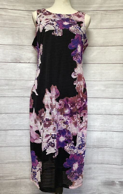 Vestido Vaina Jennifer Lopez Midi Floral Rayas Sombra 14 Sin Mangas Cuello Redondo Foto 1 de 4