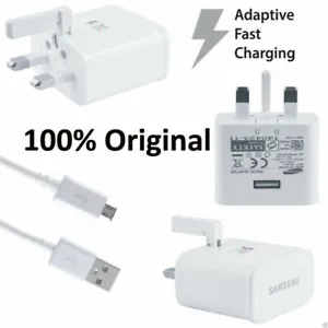 Genuine Samsung Fast Charger Plug & Micro Cable For Galaxy S7,S6,S5,S4,J1,J3 Lot - Picture 1 of 16