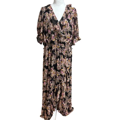 Lauren Conrad Wrap Maxi Womens Plus XXL Dress Black Floral Chiffon Feminine Boho - Image 1 of 4
