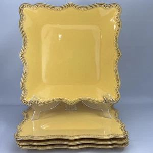 Pierre Deux Beaded 10.75” Square Yellow Dinner Plate Discontinued RARE Set of 4 - Picture 1 of 8