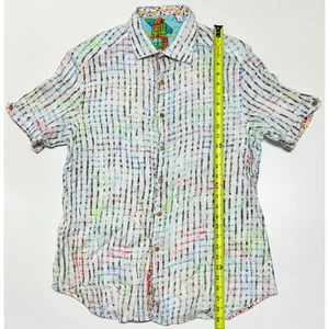 Robert Graham XL Leinen Kurzarm Hemd mit Knopfleiste Mehrfarbig Streifen Abstrakter Druck - Bild 1 von 5