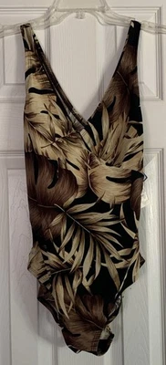 Speedo Damen Badeanzug Einteiler mäßiger Schnitt Gr. 14 Neu mit Etikett 75466 Blätter kreuz und quer - Bild 1 von 4