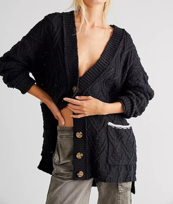 NWOT Free People Montana Sweater Oversize Black Button Cardigan Womens Small - Image 1 of 4