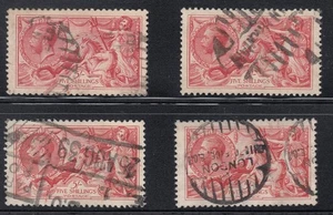 GB KGV 1913 Seahorses 5s Carmine – Four Used Examples - Picture 1 of 1