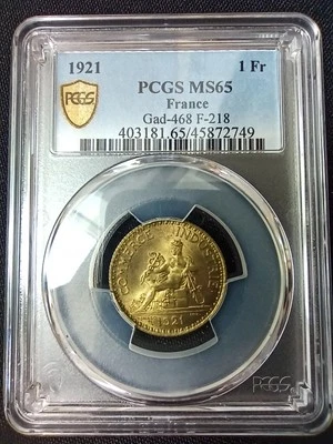 France : 1 Franc Semeuse 1921 ; PCGS : MS 65 - Image 1 of 2