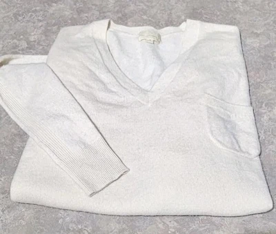Suéter pulôver de malha J.CREW-Ivory 100% CASHMERE, feminino LS, gola V com Pkt-(S) - Imagem 1 de 4