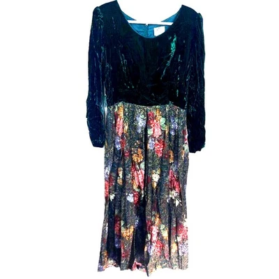 Maxi Vestido Tapiz Terciopelo Vintage Años 80 Lanz Originales Talla 16 Verde Fiesta Gótico Foto 1 de 4