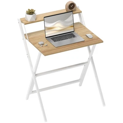 HOMCOM 70 cm Folding Computer Desk for Small Spaces Bedroom Natural - Image 1 of 4