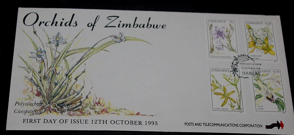 ЗИМБАБВЕ 1993 ОРХИДЕИ, ЦВЕТЫ НАБОР ИЗ 4 ВЫПУСКОВ НА ОБЛОЖКЕ ПЕРВОГО ДНЯ, - Изображение 1 из 1