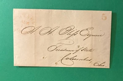 Ashtabula OH Columbus OH Tesorero del Banco Estatal Cubierta Sin Estampillas Roja Cancelar Foto 1 de 3