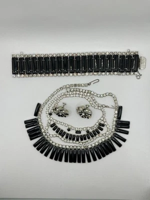 Черное стекло со стразами винтажный костюм ювелирных изделий лот ожерелье браслет серьги - Изображение 1 из 4