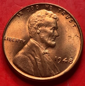 1948-P Lincoln Wheat Cent Penny GEM RED BU From an Original Bank Roll - Picture 1 of 9