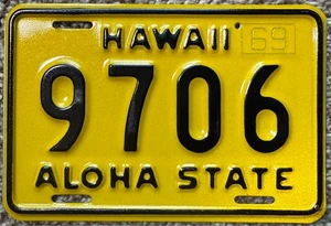 1969 gelbes Hawaii Aloha State authentisches Motorrad Nummernschild neuwertig #9706 - Bild 1 von 1
