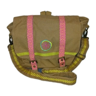 Bolso Mensajero American Girl para Niñas Lona Rosa Amarillo Bordado Correa Ajustable Foto 1 de 4